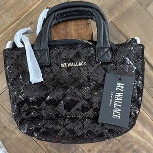 NWT MZ Wallace Black Sequin Micro Metro Tote Deluxe